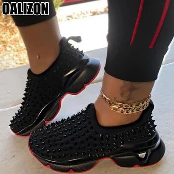 

Newest Fashion Women Lady Slip On Studded Rivets Increasing Height Female Walking Mujer Zapatos Plimsolls Casual Flat Shoes R80