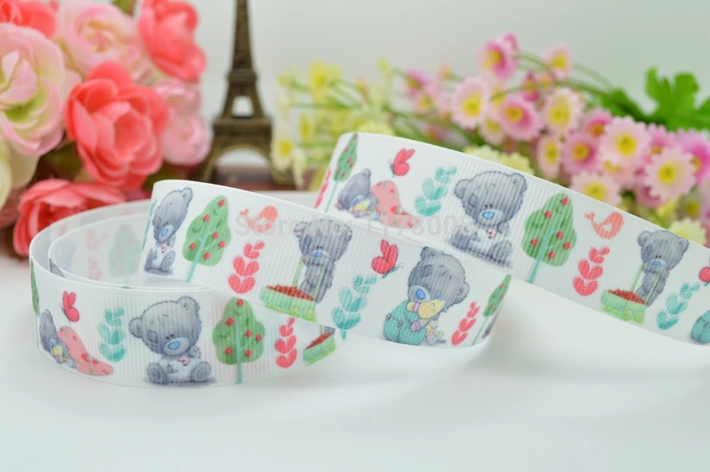 7/" 22 мм плюшевый мультфильм печатных корсажная лента бант для волос DIY ручной работы оптом OEM 50YD