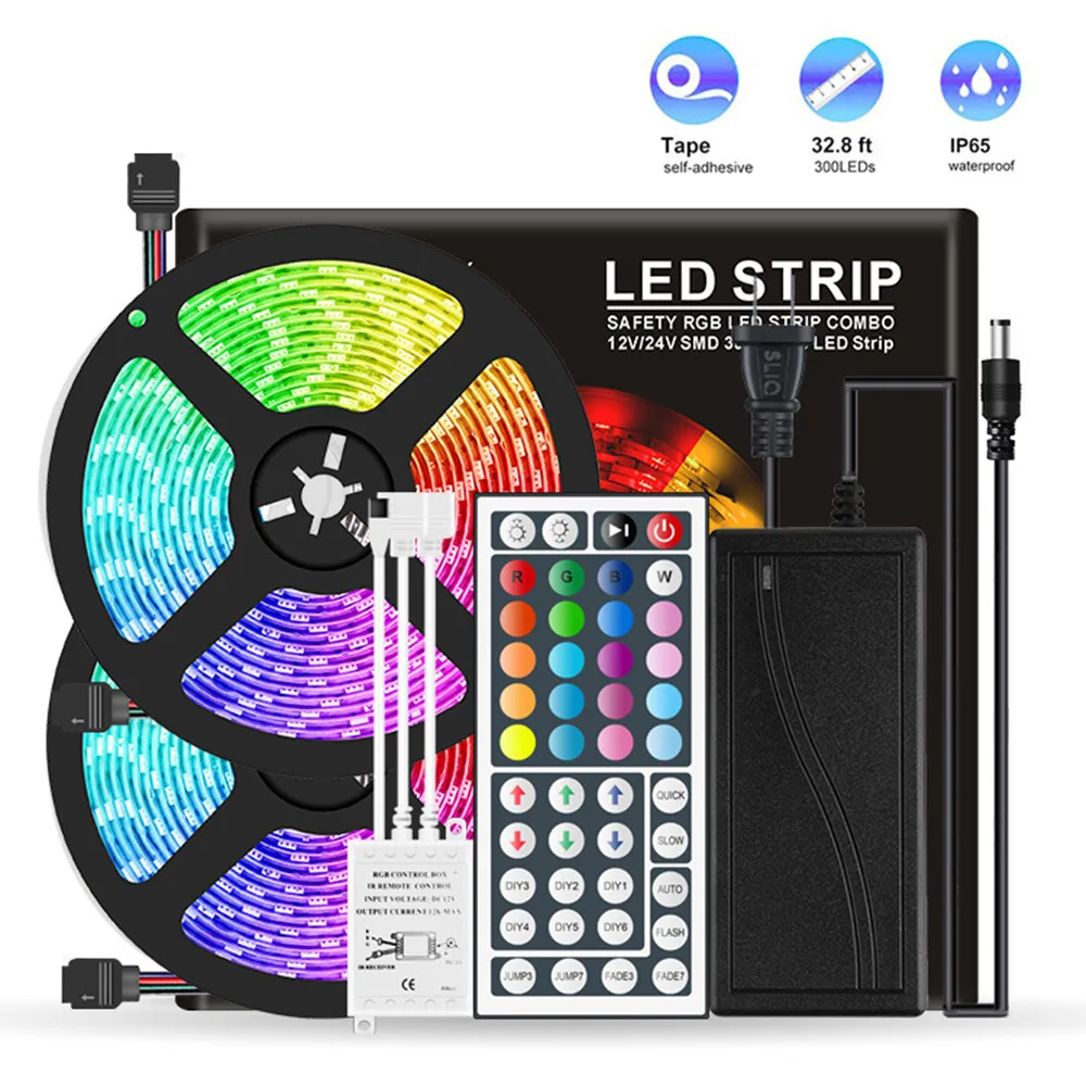 10M300LED Светодиодная лента 32,8 футов RGB световая полоса 5050 лента лампочки с меняющимся цветом гибкая с пультом дистанционного управления для украшения домашнего освещения - Испускаемый цвет: 10M300LED