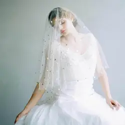 Bridal Veils Wedding Women Tulle Fingertip Veil Two-layer With Comb Gold Starry Long Elegant Retro Lady Accessory Bride