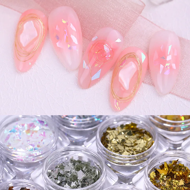 

1 Box Irregular Silver Gold Nail Flakies Candy Glass Paper Mixed-size Nail Paillette 3D Nail Decorations for UV Gel Nails