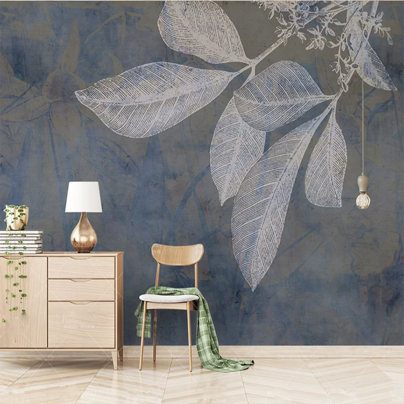 Custom-Mural-Wallpaper-Modern-Fashion-Blue-Lines-Leaves-Nordic-Textured-Wallpaper-Non-woven-Living-Room-TV