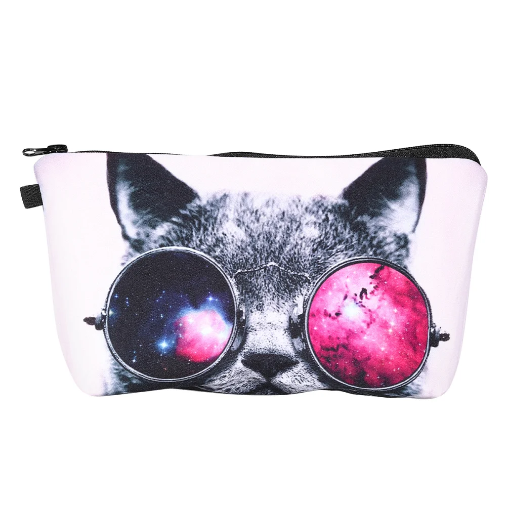 FRCOLOR 3D Printing Cute Make Up Pouch Storage Holder Travel Hand Case Cosmetic Makeup Bag Lady Purse (Cat) photo