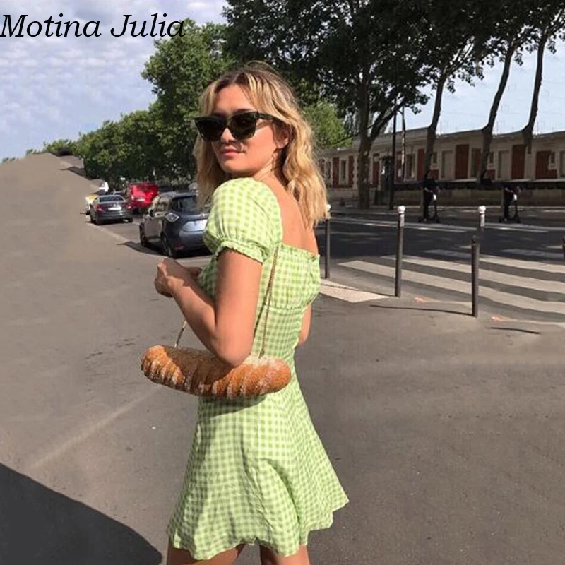 Motina Julia элегантное короткое платье в клетку с рюшами женское летнее пляжное