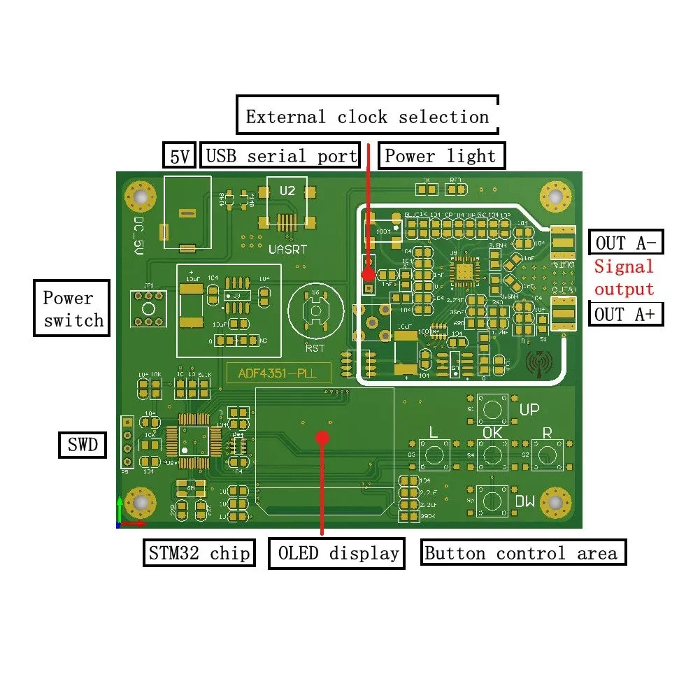 ADF4351 точный OLED дисплей USB порт генератор сигналов модуль RF частота синтезатор макетная плата 35 M-4,4G широкое напряжение