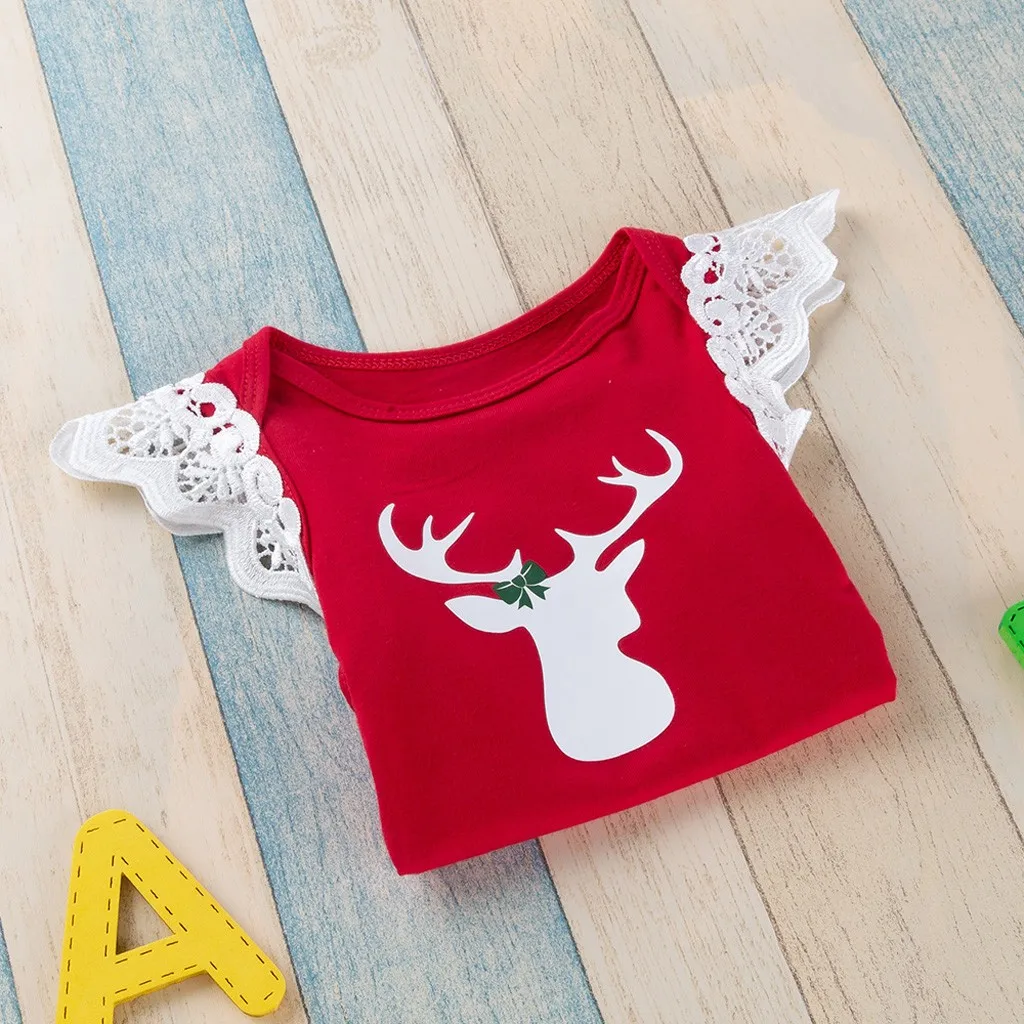 Baby Bodysuit Boys Girls Clothes Newborn Infant sleeveless Lace Printing Bodysuit+Hair Band Outfits Christmas Baby Onesie Set