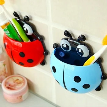 

Hoomall Lovely Ladybug Toothbrush Holder Toothpaste Storage Racks Bathroom Suction Sucker Hooks Tooth Brush Container Ladybird