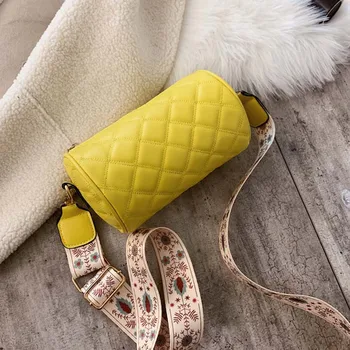 

Women Handbag High Quality New Yellow Bucket Bag Diamond Grid Show Line With Wide Belt Women's Leather Handbags Famous Designer