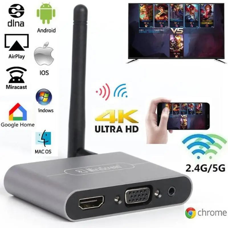 Mirascreen X6W Plus 2,4G 5G 4K беспроводной HDMI VGA адаптер ТВ-палка Miracast Airplay Wifi ключ для IOS Android телефон к телевизору