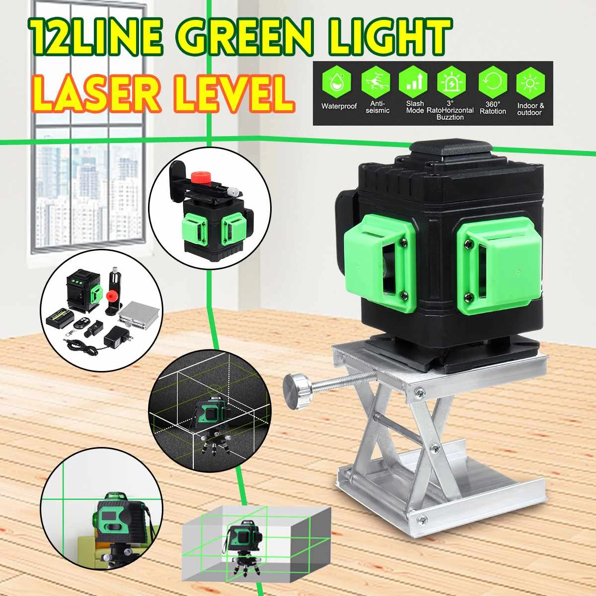 

Laser Level 12 Lines 3D Self-Leveling 360 Horizontal Vertical Cross ful Green Laser Beam Line Measuring Tools