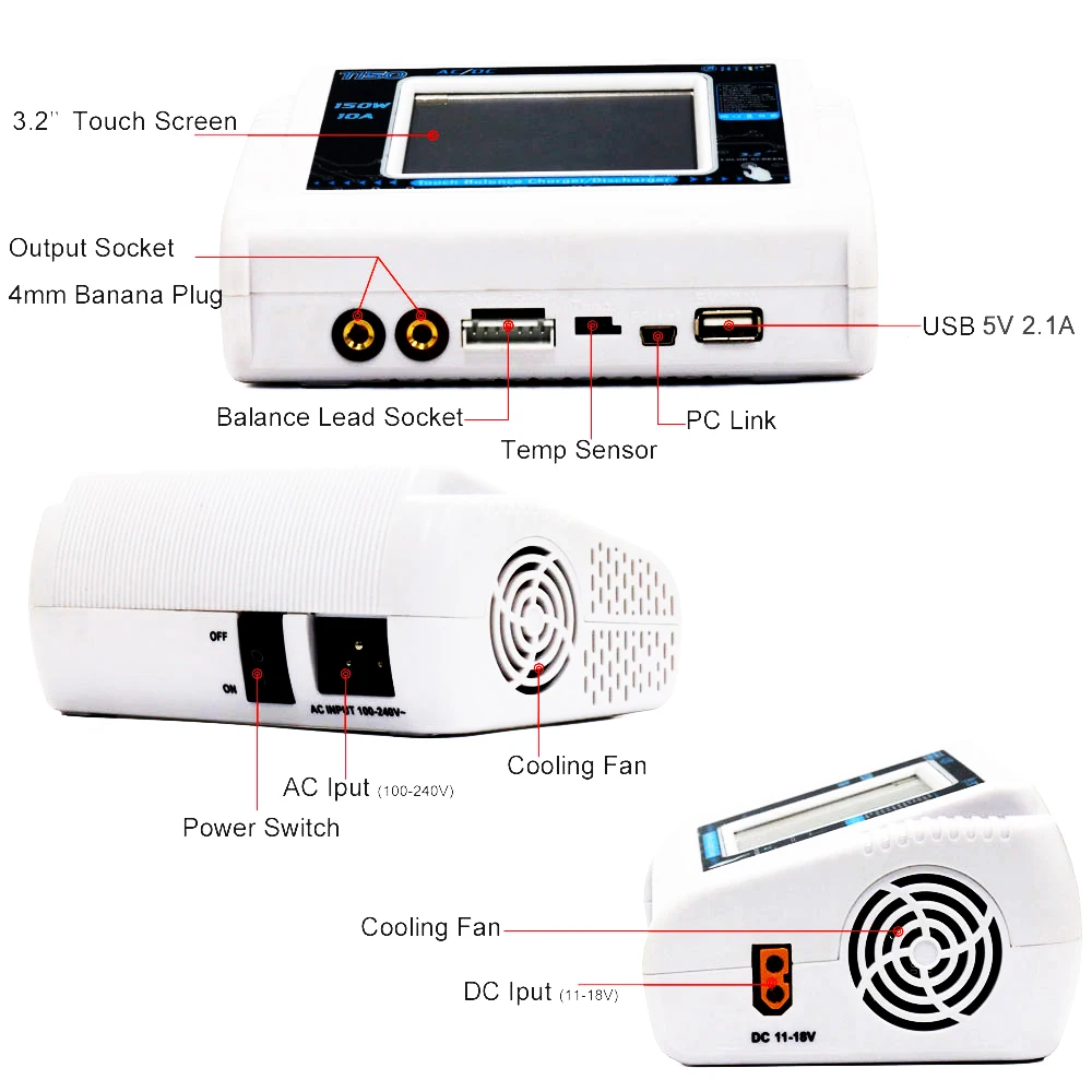 HTRC T150 150W 10A AC/DC 1-6S Professional Multi-functional Touching Screen Battery Balance Chargers/Discharger Device