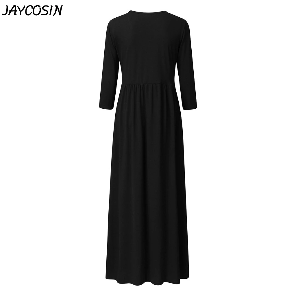 JAYCOSIN женское платье с карманом 3/4 рукав v-образный вырез Boho платье осенние повседневные свободные макси длинные платья с карманом Vestidos a19