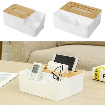 

Multifunction Bamboo Wood Cover Tissue Box Holder Kitchen Storage Box Office Home Organizer Table Tissue Box With Phone Shelf