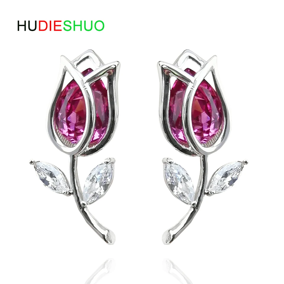 US $12.8 45% OFF|HUDIESHUO 925 Sterling Silver rose red Crystal Stud Earrings for Women Girl Cute Silver CZ Jewelry Party Gift Rose Earrings-in Stud Earrings from Jewelry & Accessories on AliExpress 
