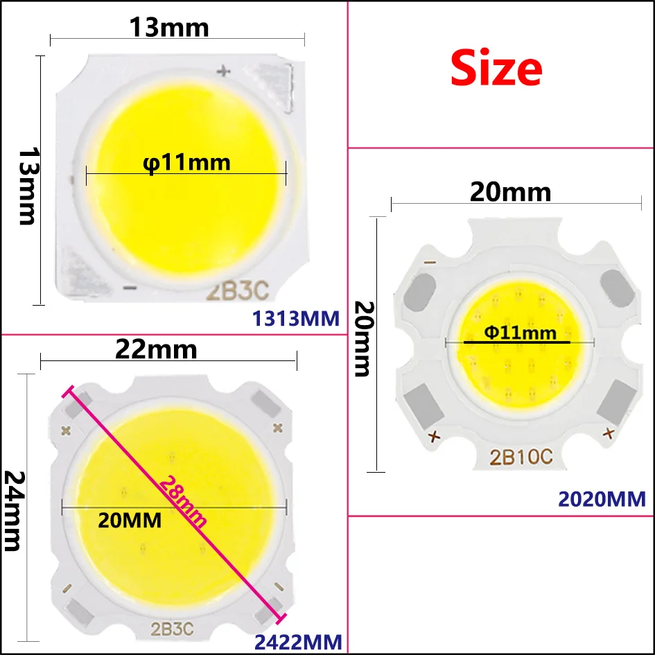 10 Stück 3W/5W/7W/10W LED COB 250mA Warmweiß Neutralweiß LED-Lampenchip 2020mm 1313mm für Spotlights Downlights Diodenlampen – Detail 1