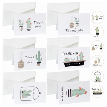 

90Sets Cactus Thank You Greeting Card Kraft Paper Envelopes Seal Sticker for Wedding Party Festival Invitation Gift Message Card