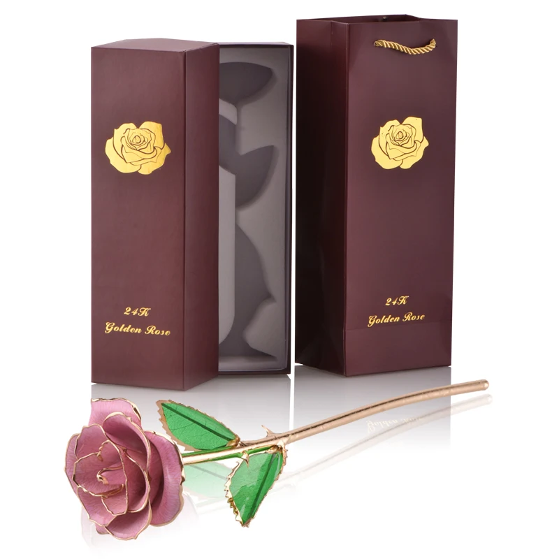 pink rose 24K позолоченный цветок розы с изысканным держателем в черной подарочной коробке позолоченные розы рождественские подарки для женщин Прямая поставка - Цвет: pink rose
