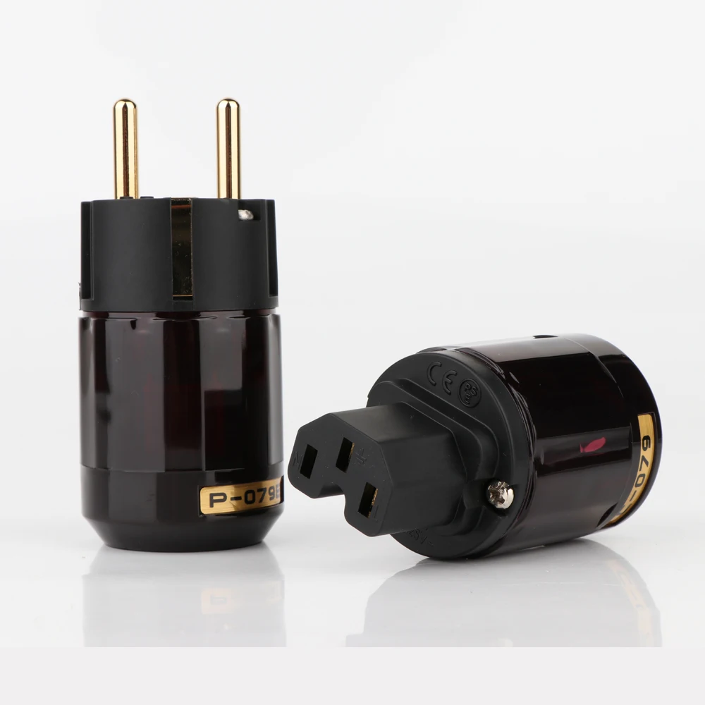 Power Cable Power Cord Power Plug Connector 24k Gold-Plated EU Power Plug ac power cord plugs 24k Gold-Plated Hi End Pair P-079E+C079