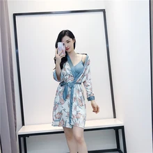 Комплект сексуальной пижамы, женская ночная рубашка на бретелях, халат с длинным рукавом, комплект из двух предметов, домашняя одежда, тонкая секция, Очаровательная accappatoio