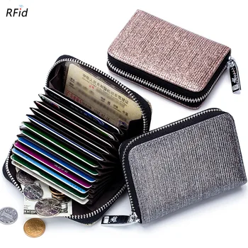 

New Shiny RFID Credit Card Holder Women Genuine Leather Organ Zipper Card Bag Casual Credit Card Holder Fashion Coin Wallet Bag