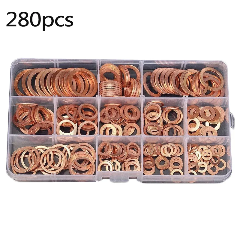 

280x12Size Assorted Solid Copper Crush Washers Seal Flat Ring For Fuel&Hydraulic M5-M20 kit multi tools accessories electrical