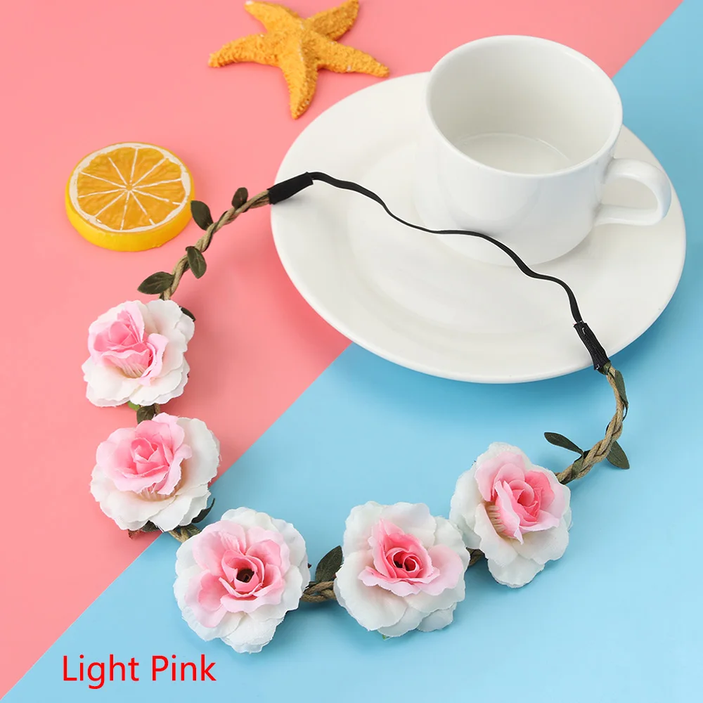 light pink Свадебная Корона вуаль цветок повязки на голову Свадебные Элегантные аксессуары для волос свадебный цветочный венок Фата цветок головные уборы 76 см - Цвет: light pink