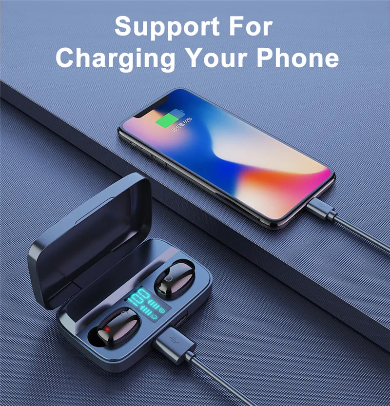 Earphone Bluetooth5.0 True Wireless A10S TWS Headsets LED Display 1800mAh Power Bank Headphones Hifi Stereo Sport Earbuds pk i12