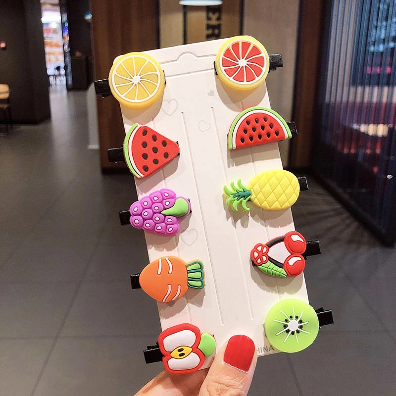 Horquilla de dibujos animados para niña pequeña, horquilla de fruta de color arcoíris, Clip para el pelo en crema, flor de caramelo, accesorios para el cabello, 6/10 Uds.