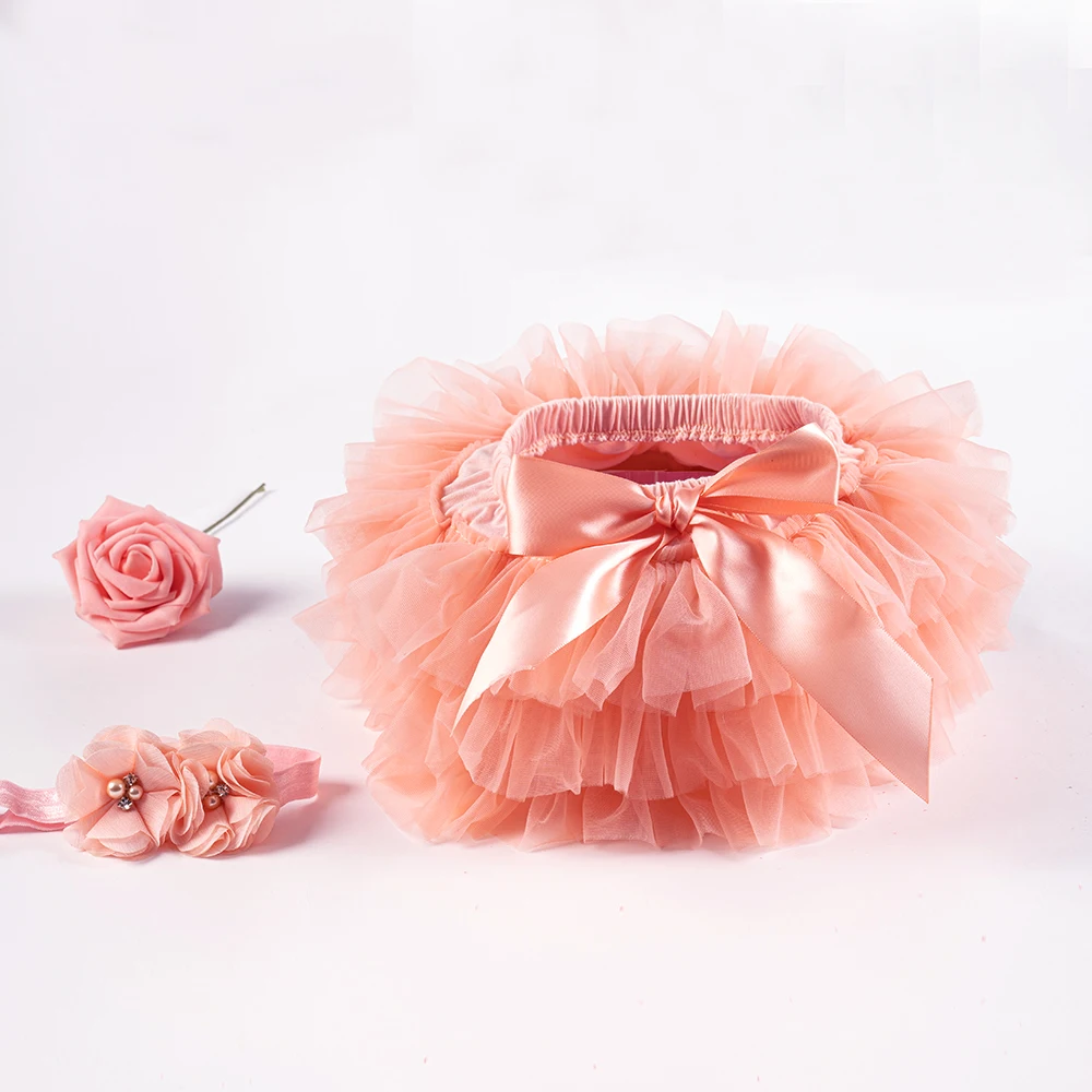 Baby Girls Tulle Tutu Bloomers Infant Newborn Diapers Cover 2pcs Short Skirts+Headband Set Girls Skirts Rainbow Baby Skirt - Image 2