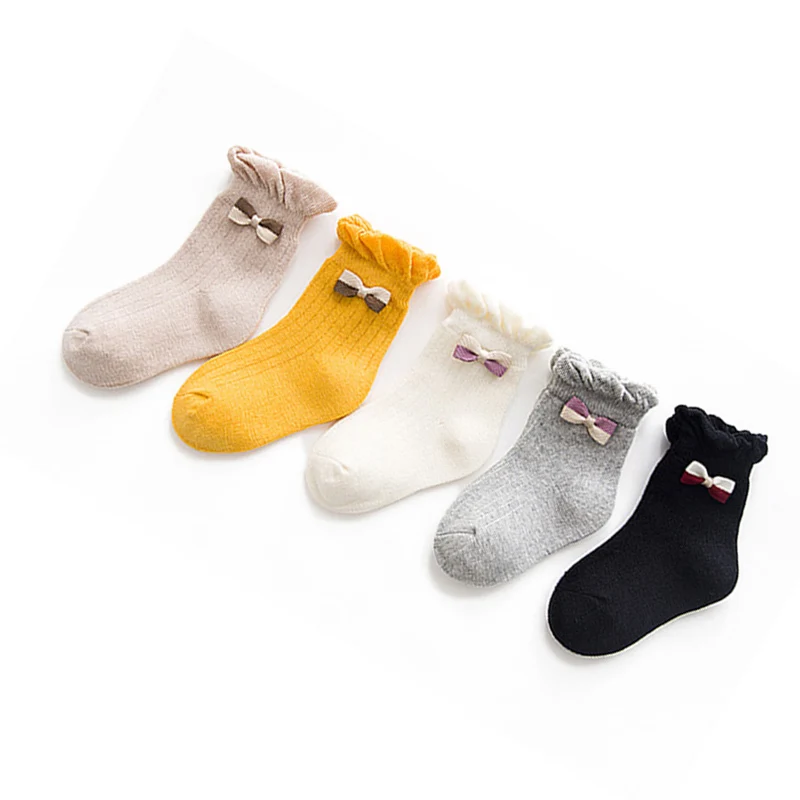 5 шт., теплые милые хлопковые носки без пятки без косточек с бантиком для девочек