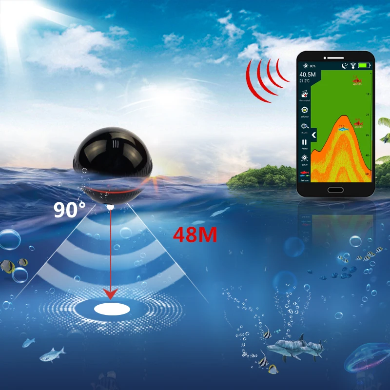  Erchang Fish Finder Portable Wireless Sonar Sensor Transducer Detector Fish Finder Bluetooth Echo S