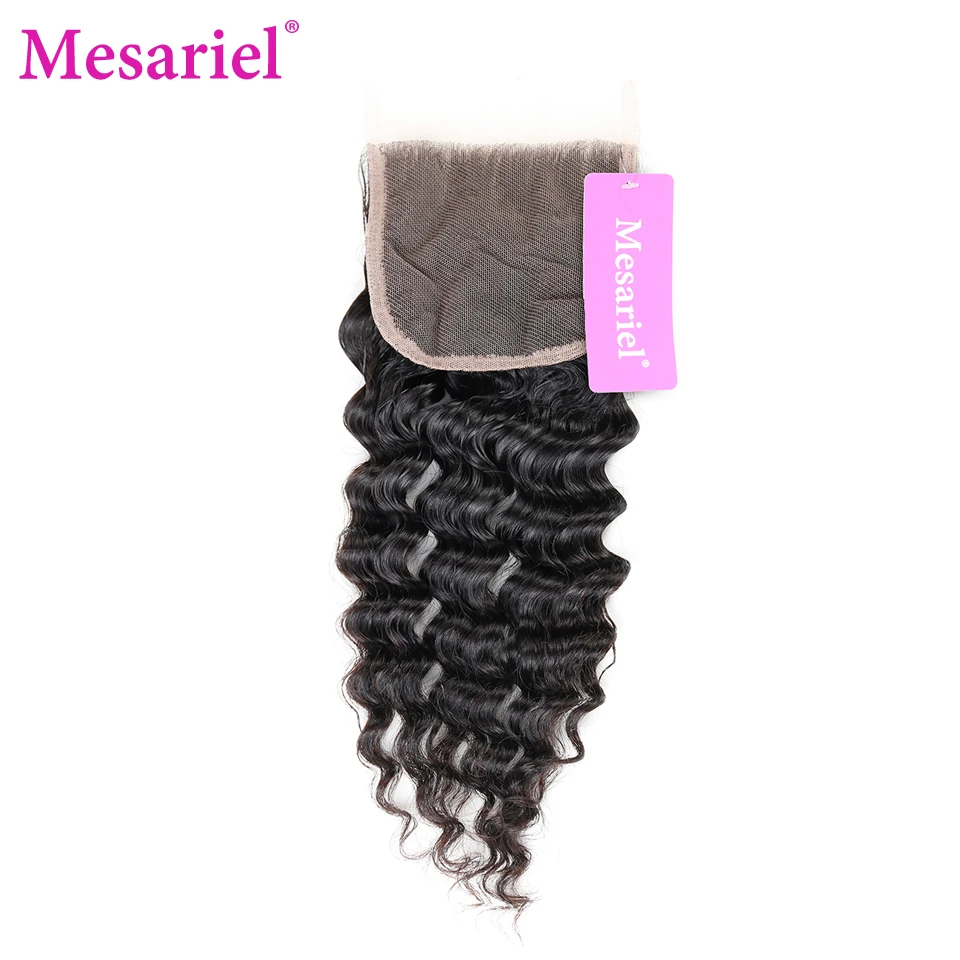  Mesariel Deep Wave Bundles With Closure 4Pcs/lot Non Remy Brazilian Hair Weave Bundles Human Hair 3