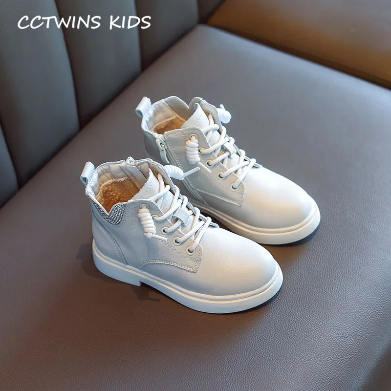 CCTWINS Kids Shoes Winter Children Fashion Warm Shoes Baby Rhinestone Ankle Boots Girls Genuine Leather Martin Boots MB109 - Цвет: Thin Beige