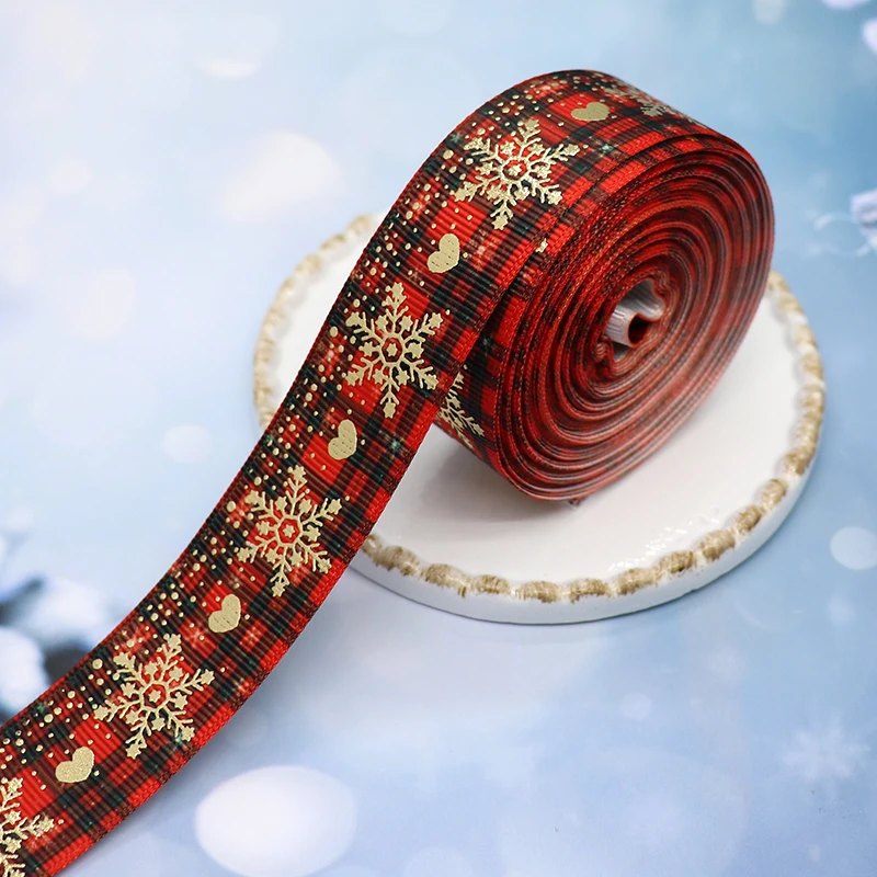 5 야드 1 25MM 크리스마스 눈송이 인쇄 Grosgrain 리본 머리 활 DIY 수제 재료 Y 2020091701
