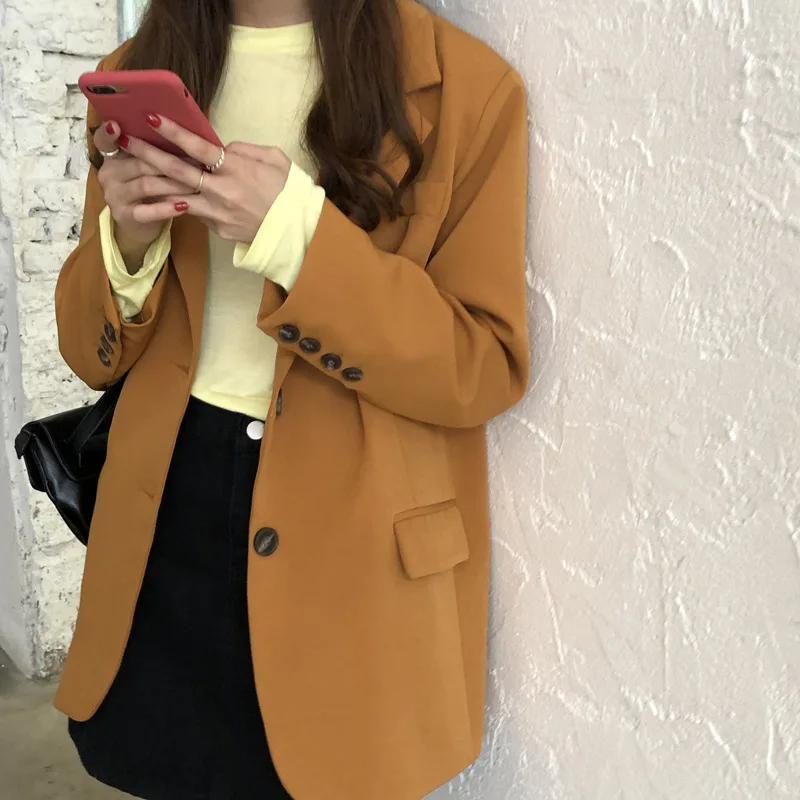 

[Nan tao] Knock Special Color Profile Retro Fold-down Collar Single Breasted 2019 Autumn Suit Women's CHIC Suit Coat