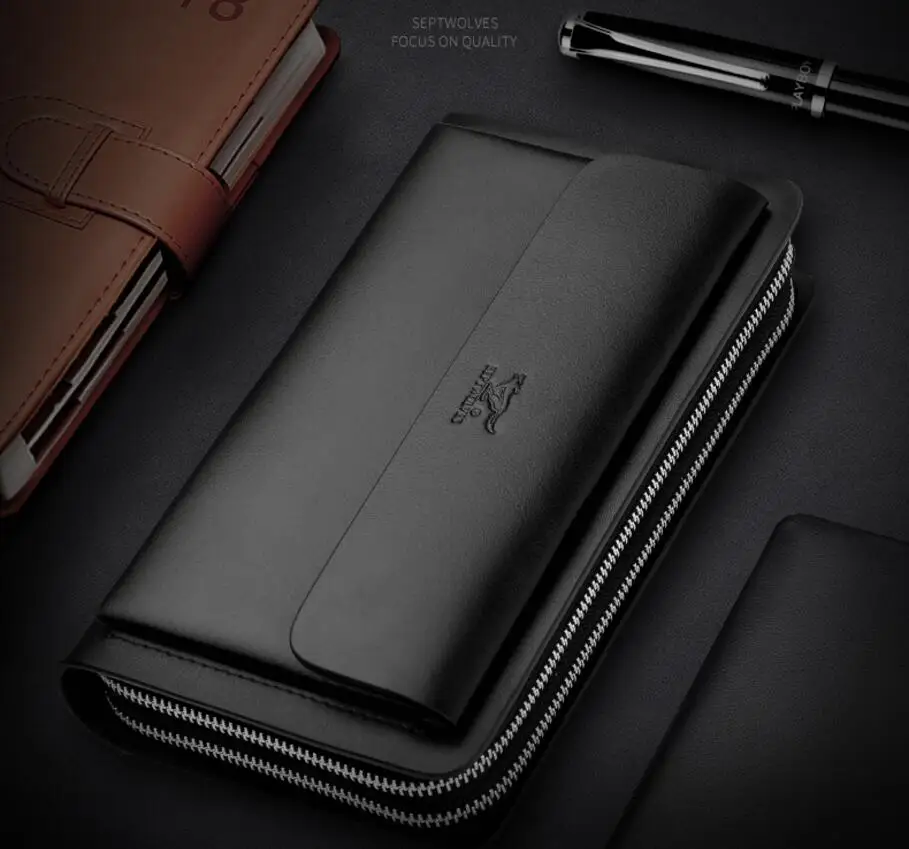 Septwolves Man long purse genuine leather wallet male Small handbag fashion brand large capacity new handbag