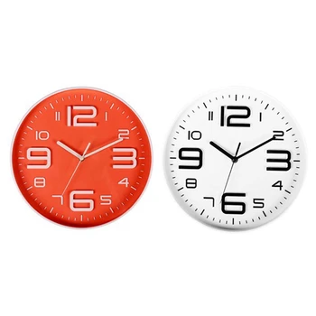 

2Pcs Quartz Silent Non Ticking Wall Clock Quiet Movement Decorative 10 Inch - Orange & White