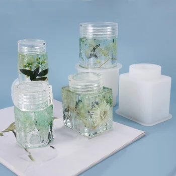 

4Pcs Crystal Epoxy Mold Bottle Storage Bottle Storage Sealed Jar with Lid Storage DIY Silicone Mold