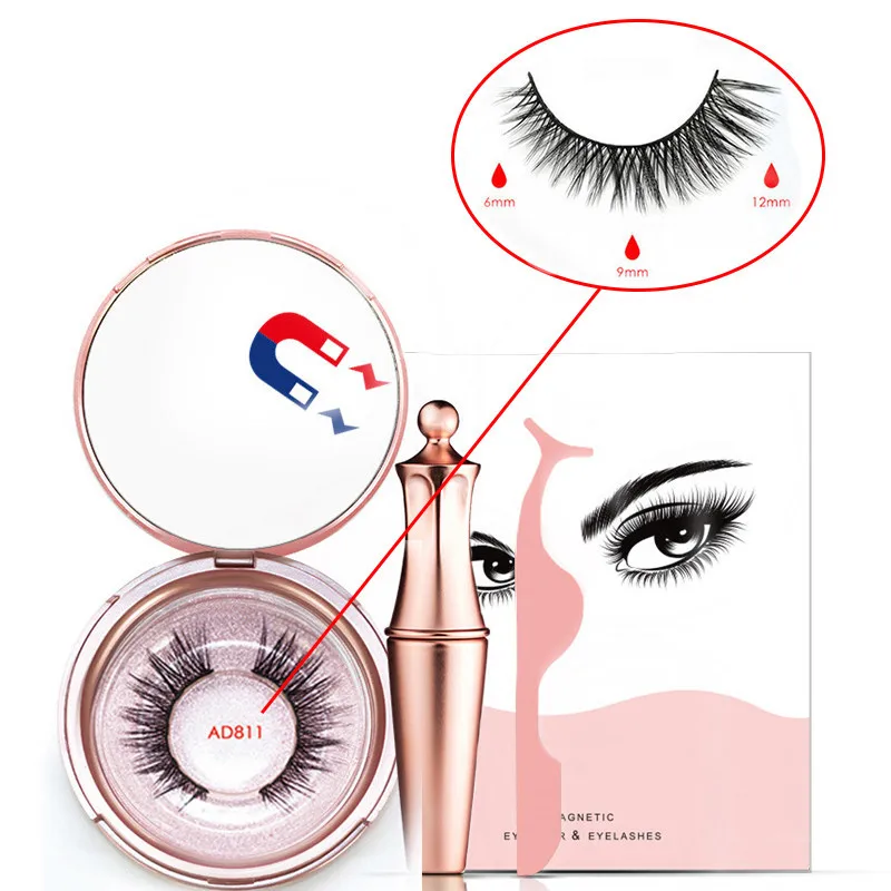 Liquid Magnetic Eyeliner Set And Magnetic False Eyelashes Tweezer Magnetic Eyeliner Waterproof Long Lasting Eyeliner Eyelashes - Цвет: AD811