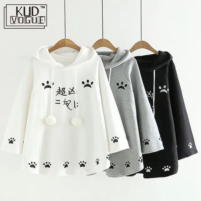 US $13.99 Hoodies for Girl Lolita Harajuku Cloak Women Kawaii Cat Ear Sweatshirt Autumn Winter Japanese Cute