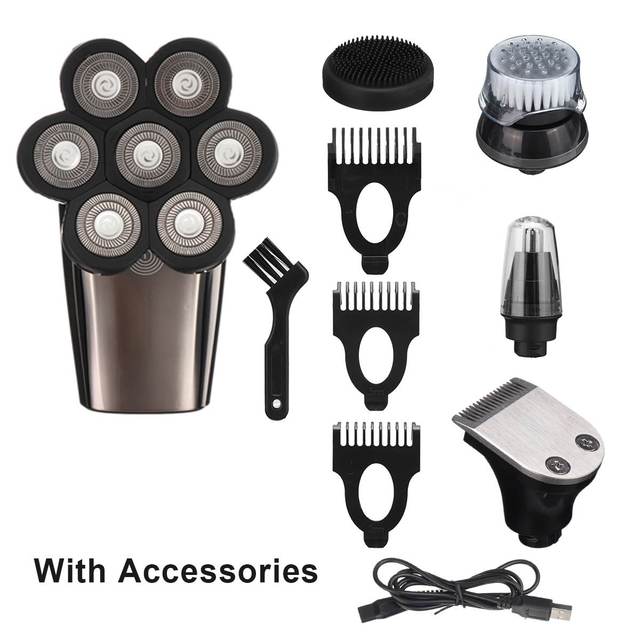 Electric Shaver With 7 Cutter Floating Heads Power Display IPX Waterproof 6 In 1 Men Bald Beard Hair Trimmer Remover Razor