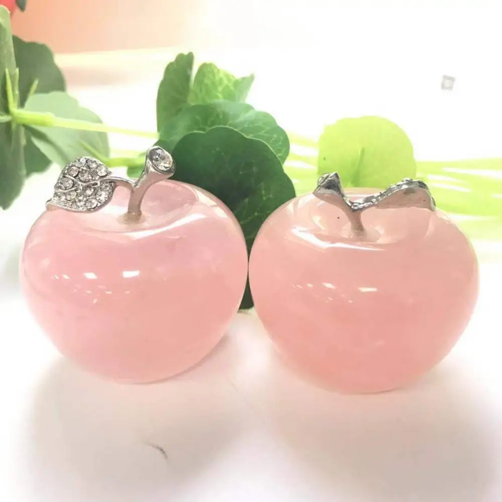 High Quality Natural Rose Quartz Apple Crystal Quartz Healing Gemstone Hand Carved For Gift& Home Decoration ZJJ