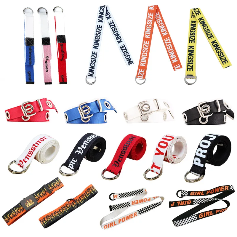 

High Quality Fashion Canvas Belts Punk Letters Printed D Ring Buckle Designer Waist Strap Jeans Trouser Black Harajuku Waistband