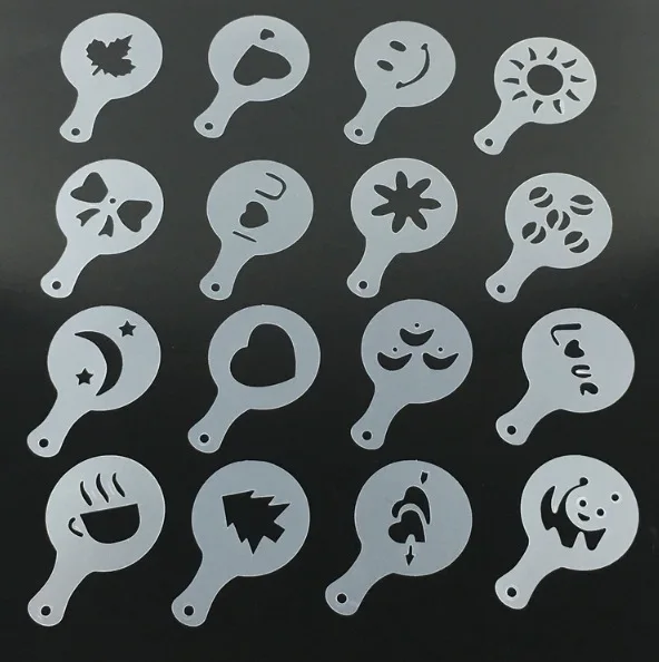 16 Pcs/set Design Coffee Latte Cappuccino Barista Art Stencils Cookie Cupcake Latte Coffee Print Mold Cake Decorating Tools
