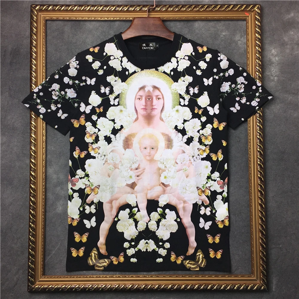 

Мужская футболка с коротким рукавом marcelo barrett женские футболки с изображением Девы среди цветов | Уличная одежда 2191001566