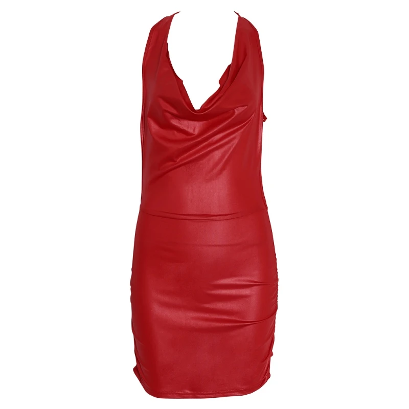 Женское сексуальное черно-красное облегающее платье с открытой спиной из искусственной кожи