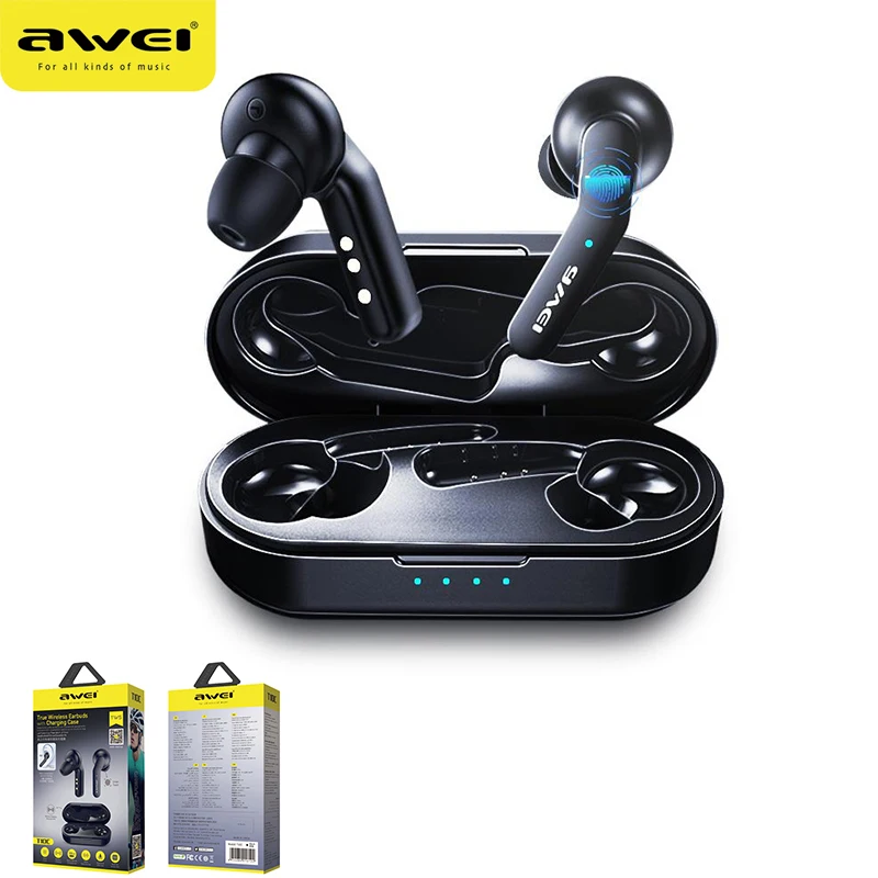 

AWEI T10C Wireless Bluetooth Earphone TWS In-ear Headset Hansfree Black Headphone with Charging Box