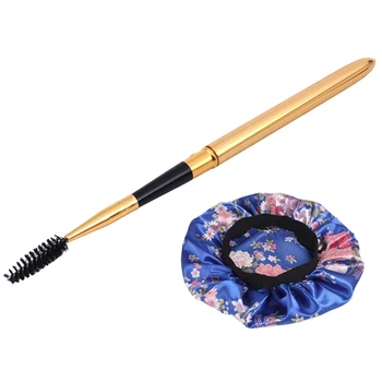 

Women Fashion Wide Band Satin Bonnet Hair Cap & Retractable Gold Eyelash Makeup Brush Portable Mascara Spiral Wand