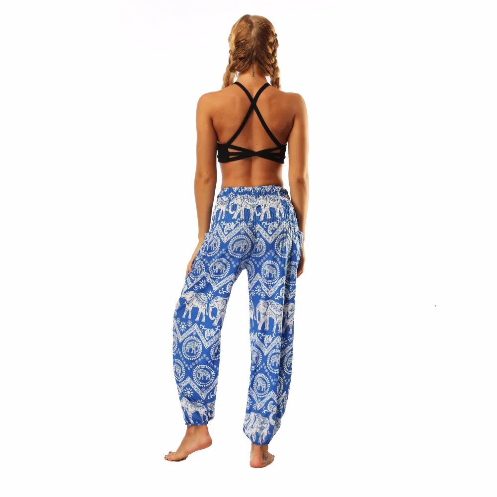TL009- blue and white elephant wide leg loose yoga pant leggings (8)