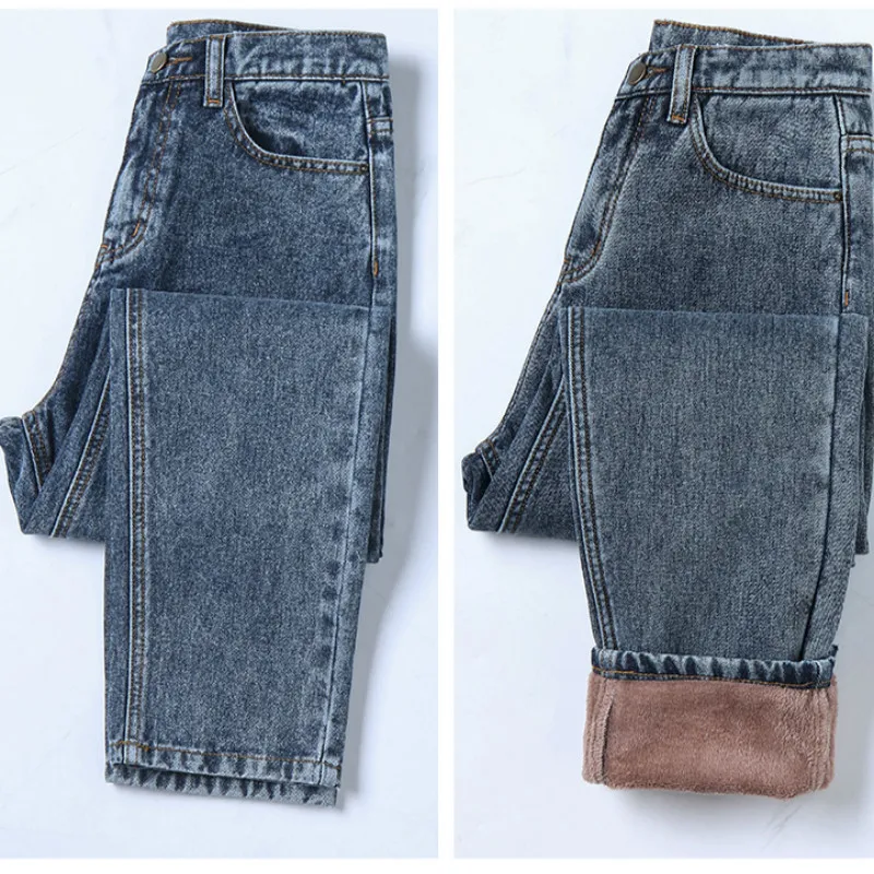 

Autumn Winter Jeans High Waist Jeans Woman Warm Thick Fleece Jeans For Women Mujer Plus Velvet Denim Pants Pantalon Femme